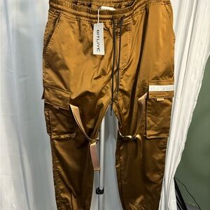 Brown Cargo Pants with Relaxed Fit and Tapered Legs